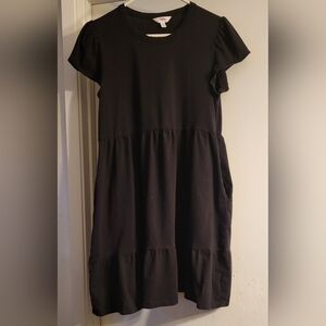 Time and Tru Black Tiered Midi Dress w/ Pockets Size M